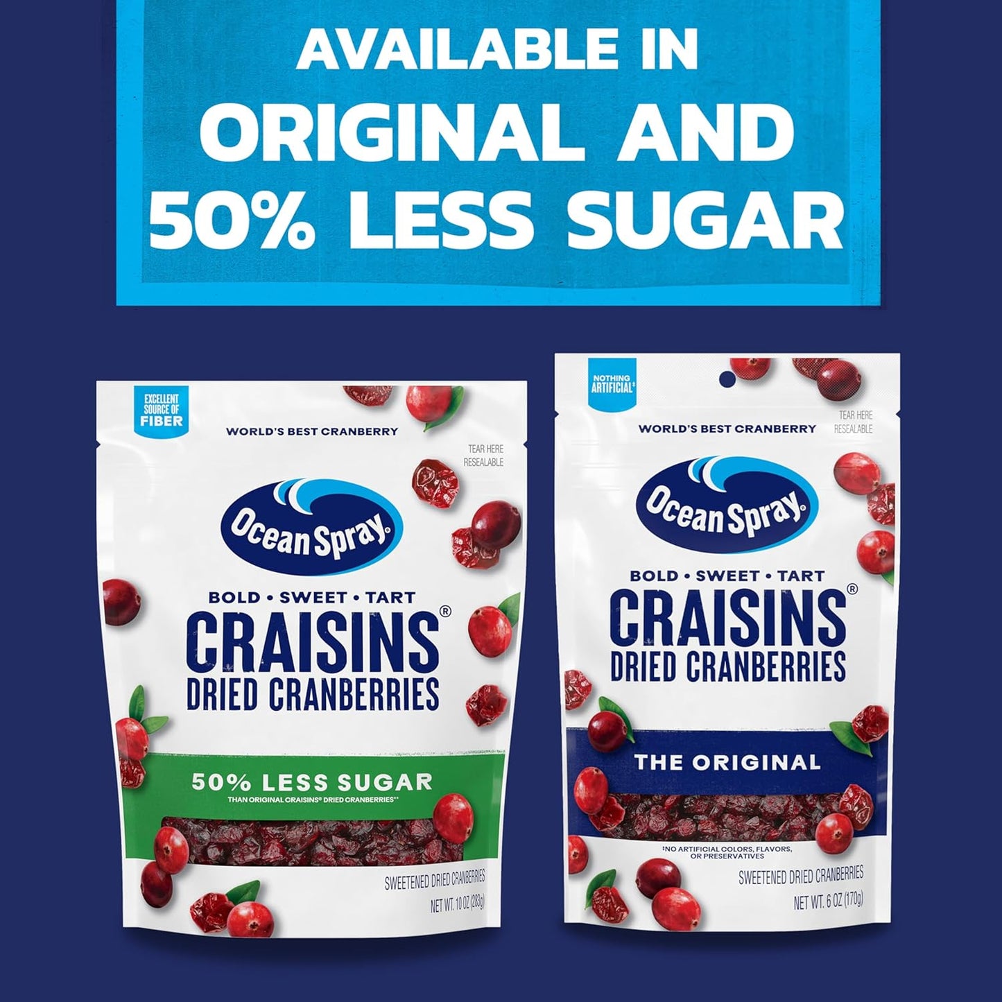 Ocean Spray Craisins 50% Less Sugar Dried Cranberries — Pantry Staple for Mindful Snacking and Blood Sugar Friendly Breakfast Bowls