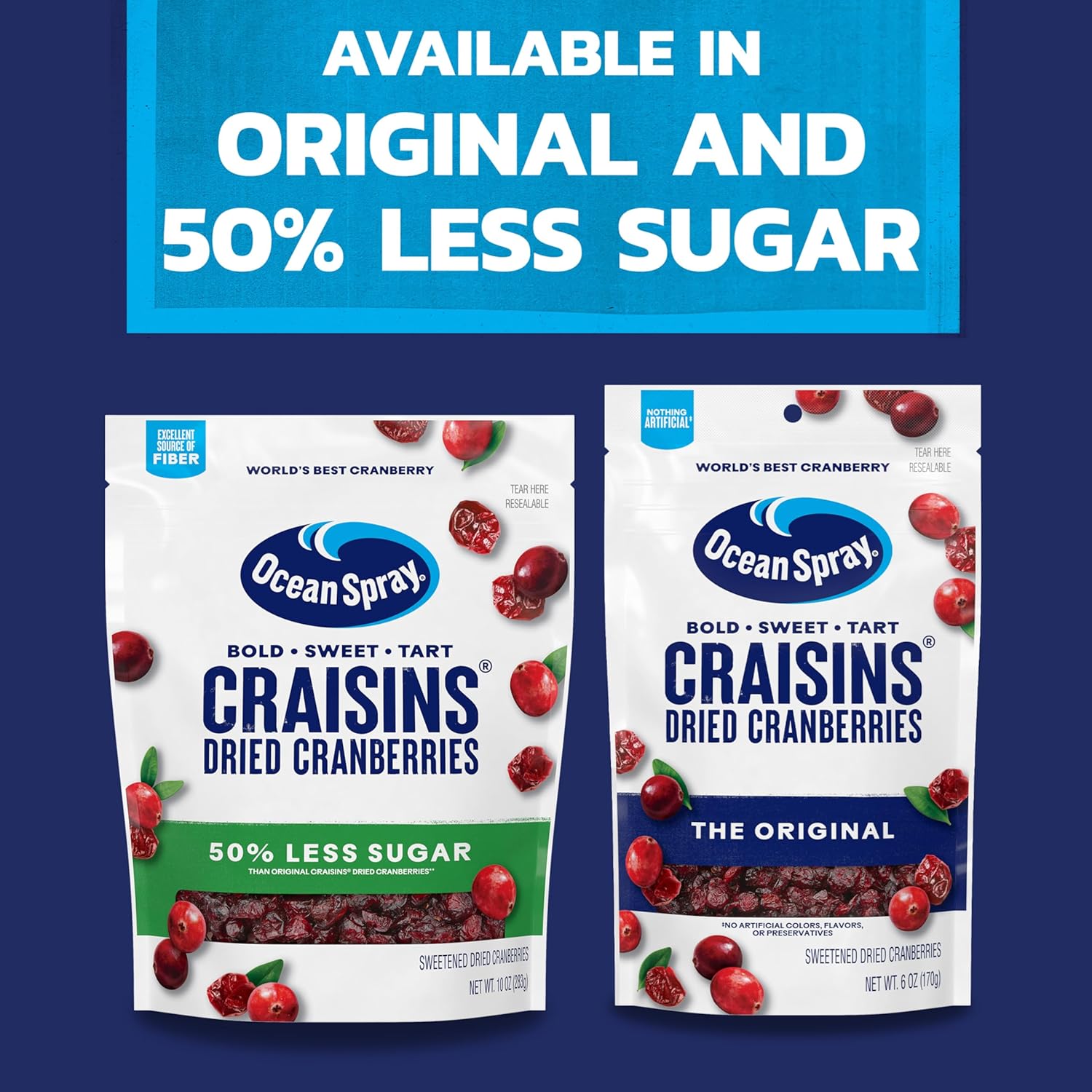 Ocean Spray Craisins 50% Less Sugar Dried Cranberries — Pantry Staple for Mindful Snacking and Blood Sugar Friendly Breakfast Bowls
