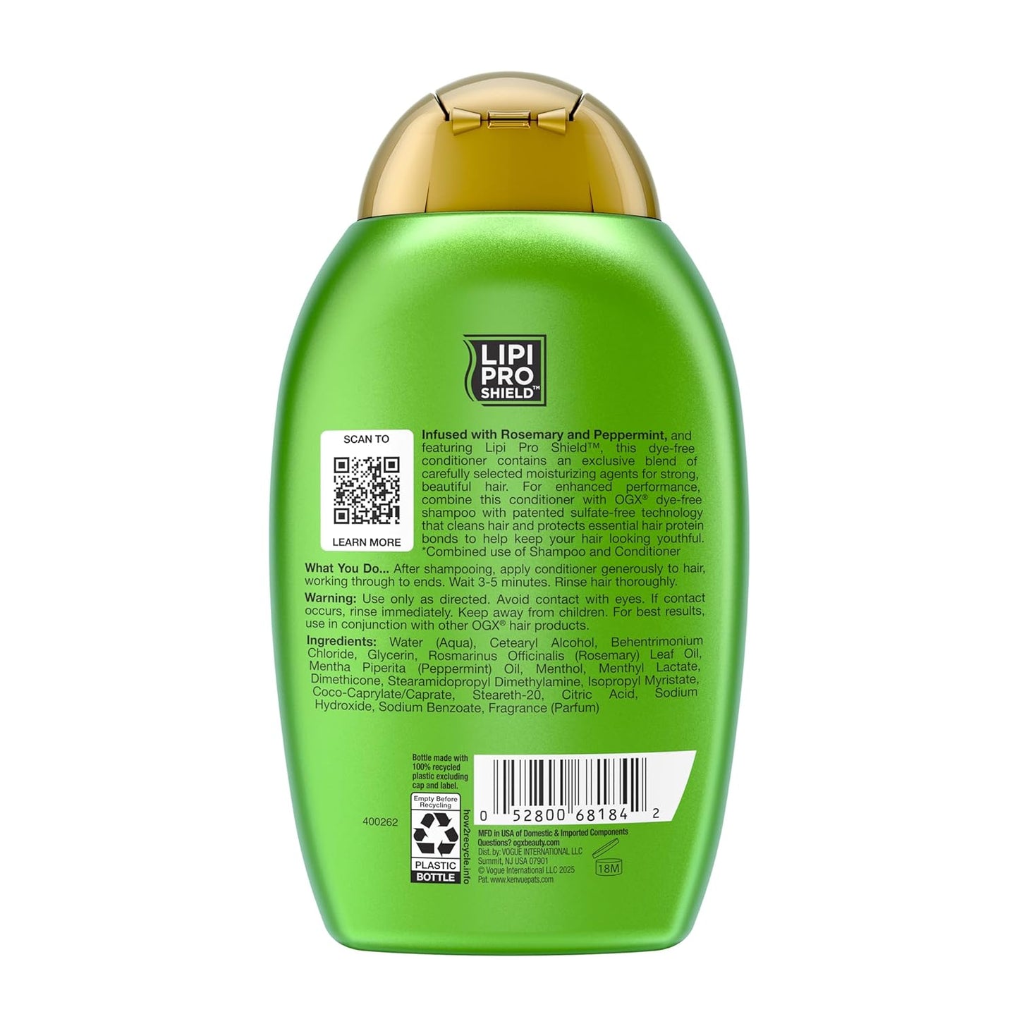 OGX Clarifying Strength + Rosemary Mint Conditioner – Long-Lasting Herbal Fragrance for Spa-Like Scalp Care, 13 fl oz