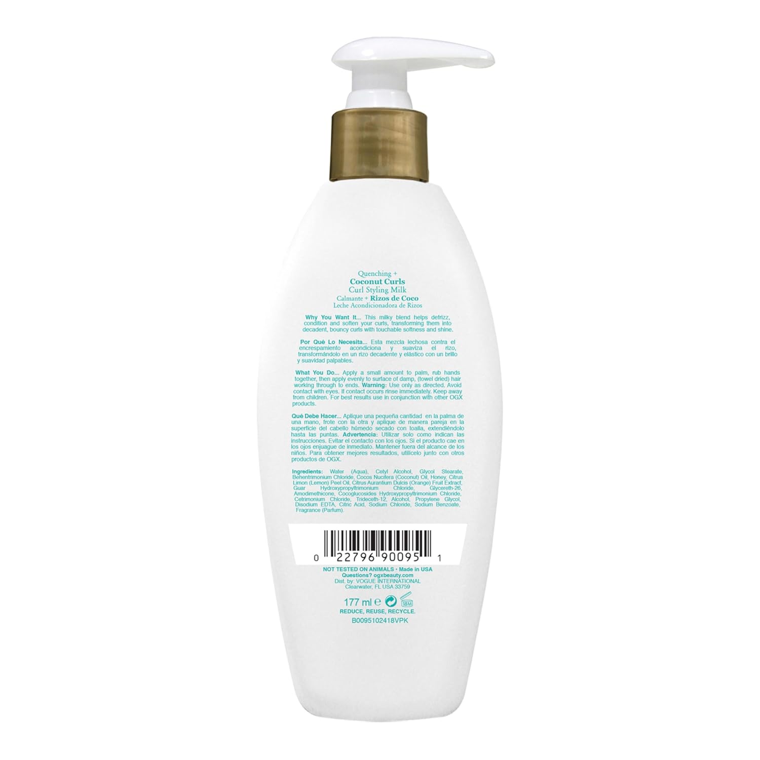 OGX Coconut Curls Frizz-Defying Milk – Mindful Curly Hair Care Ritual with Coconut & Honey for Spa-Style Detangling, 6 fl oz