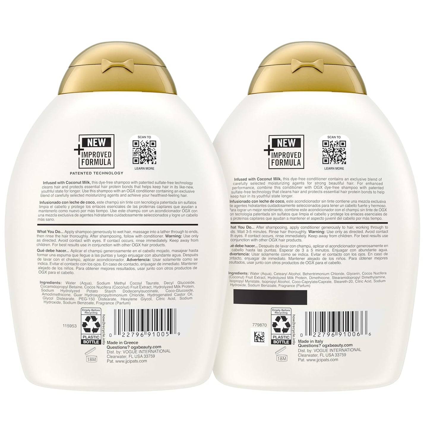 OGX Coconut Milk Shampoo & Conditioner Set – Tropical Scented Hair Care for Stress Relief, Aromatherapy Shower Experience for Her
