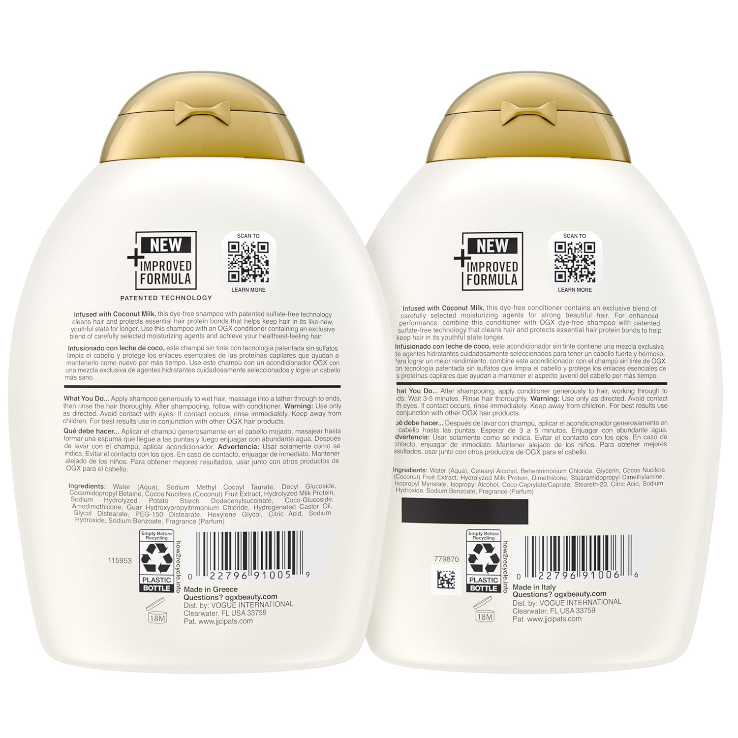 OGX Coconut Milk Shampoo & Conditioner Set – Tropical Scented Hair Care for Stress Relief, Aromatherapy Shower Experience for Her