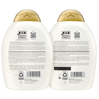 OGX Coconut Milk Shampoo & Conditioner Set – Tropical Scented Hair Care for Stress Relief, Aromatherapy Shower Experience for Her