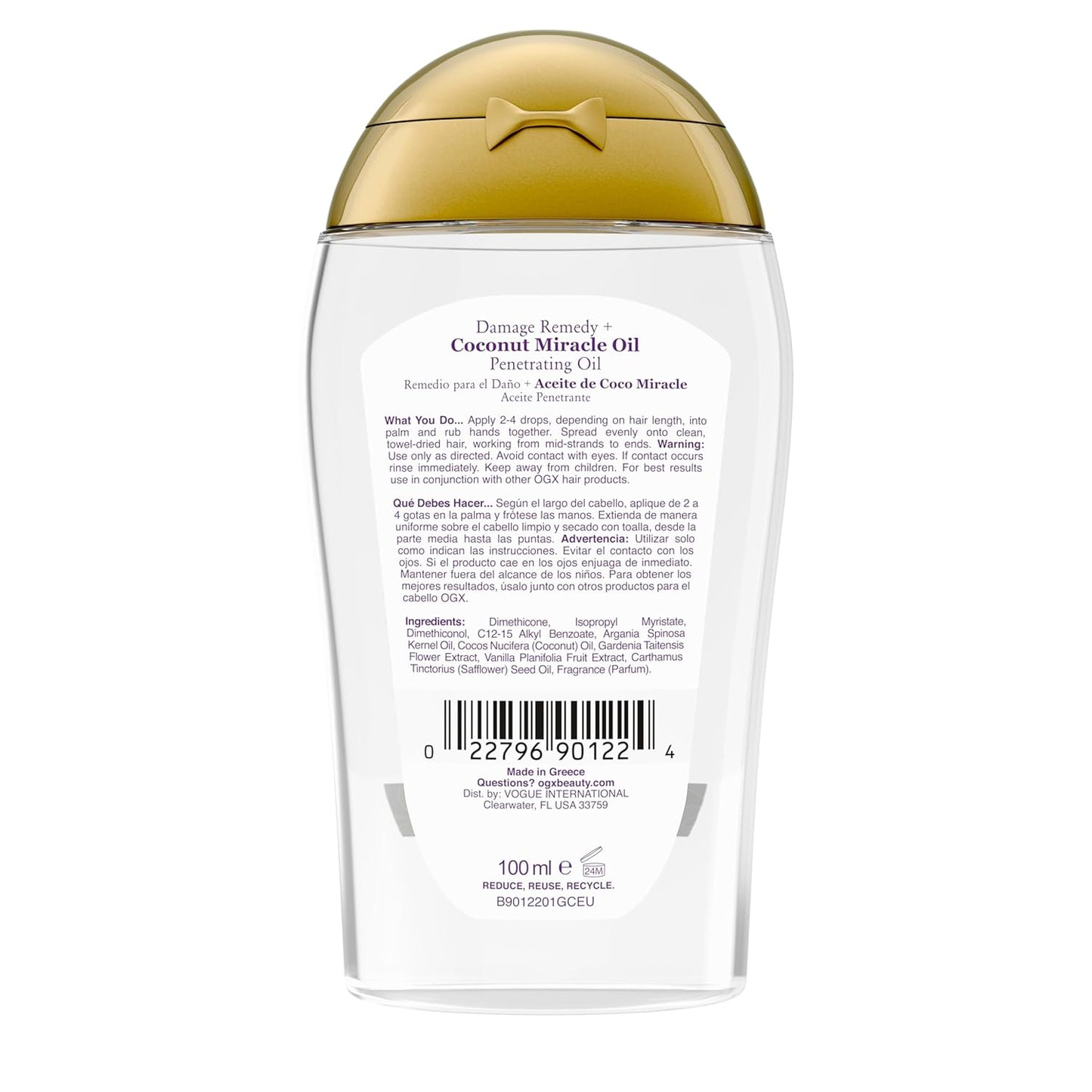 OGX Coconut Miracle Oil – Bedtime Hair Ritual for Dry, Frizzy Strands, 3.3 Fl Oz