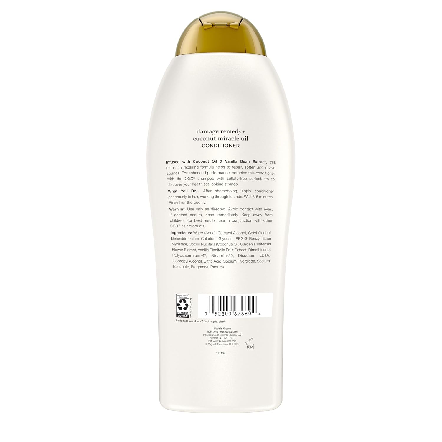OGX Coconut Miracle Oil Conditioner – Paraben-Free, Sulfate-Free Formula for Sensitive Scalps
