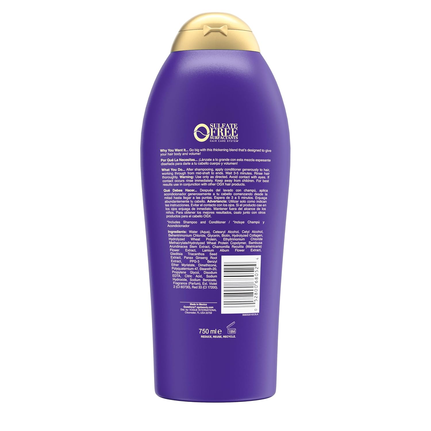 OGX Extra Strength Conditioner with Biotin & Collagen – Streamlined Volumizing Hair Care for Flat Hair