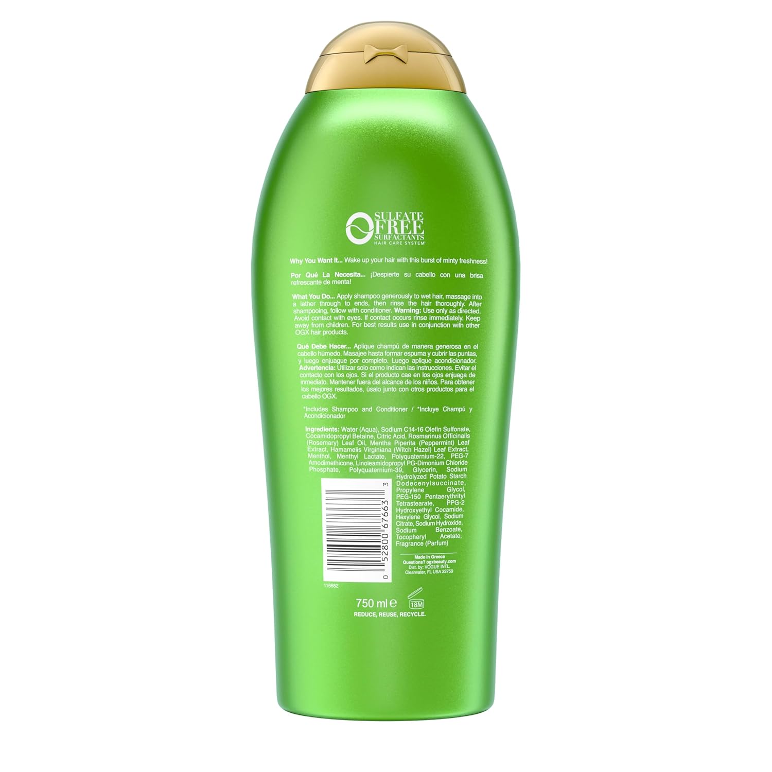 OGX Extra Strength Refreshing Scalp + Rosemary Mint Shampoo – Cooling Clarifying Wash for Oily Hair Self-Care Nightly Shower Ritual, Sulfate-Free 25.4 fl. oz
