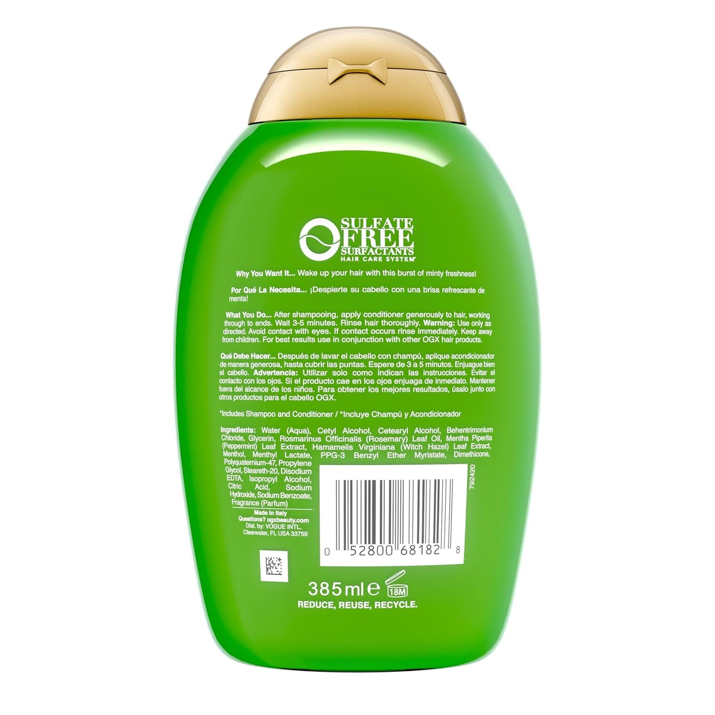 OGX Extra Strength Rosemary Mint Conditioner – Invigorating Minty Scent for Stress-Relief Shower Rituals
