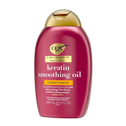 OGX Frizz-Free + Keratin Smoothing Conditioner – Calming Bath Time Essential for Smoother, Shinier Hair