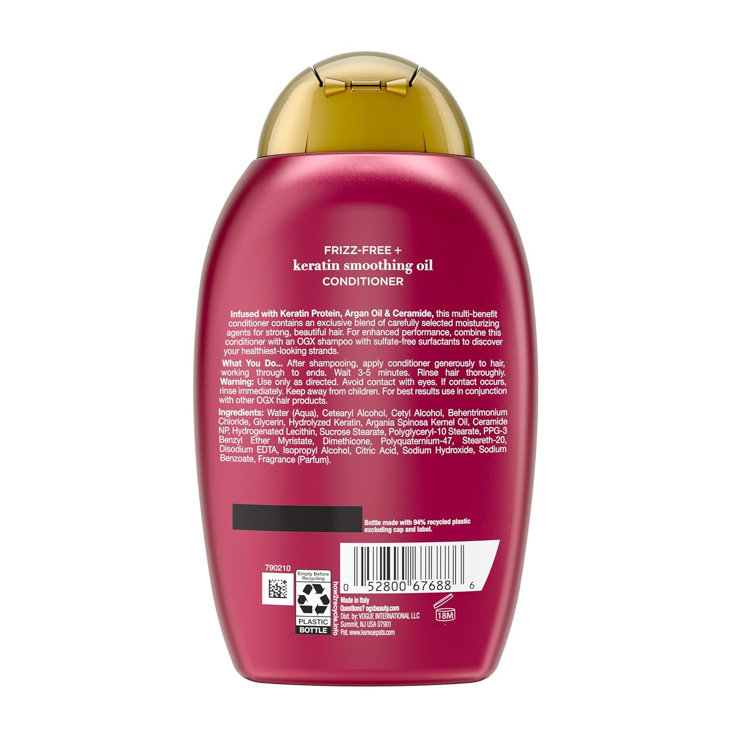 OGX Frizz-Free + Keratin Smoothing Conditioner – Calming Bath Time Essential for Smoother, Shinier Hair