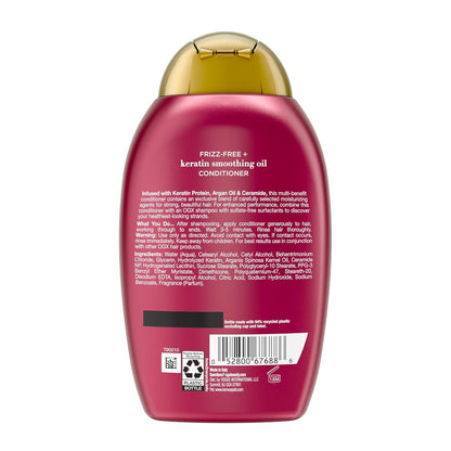 OGX Frizz-Free + Keratin Smoothing Conditioner – Calming Bath Time Essential for Smoother, Shinier Hair