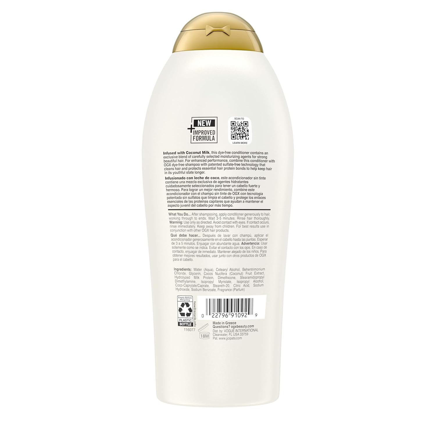 OGX Nourishing + Coconut Milk Conditioner – Tropical Coconut & White Peach Scent for Stress-Relief Showers