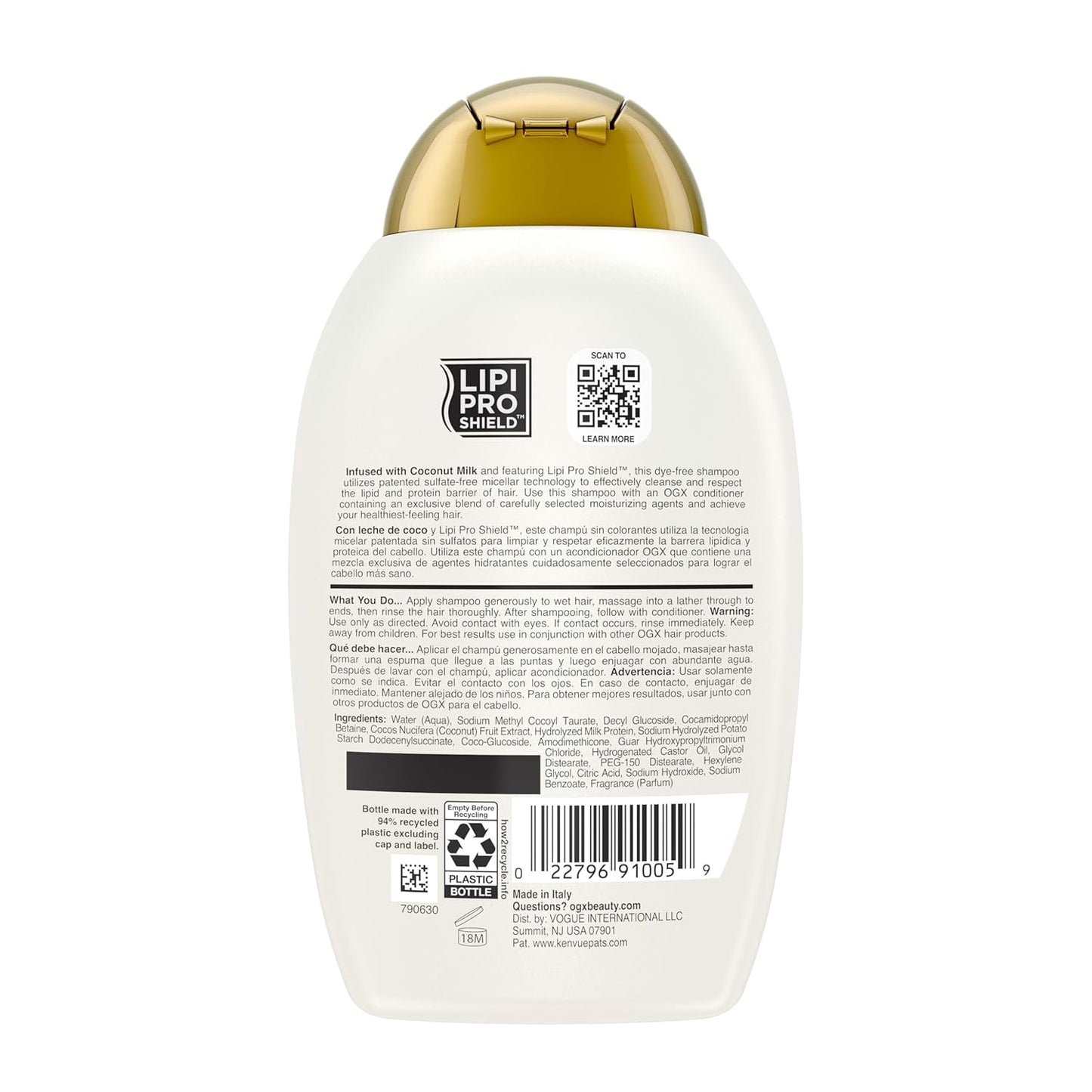 OGX Nourishing + Coconut Milk Moisturizing Shampoo, Hydrating Self-Care Shampoo for Dry Hair, Daily Mindful Shower Ritual, 13 fl. oz