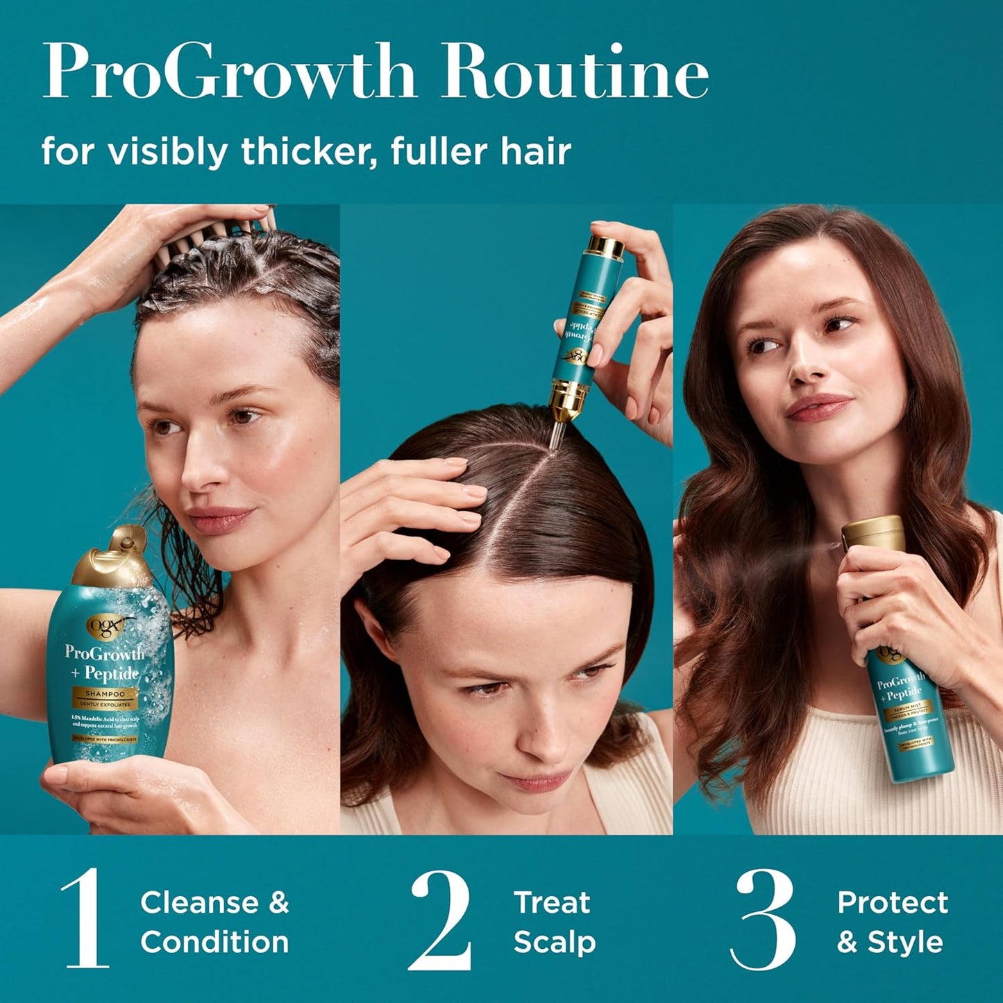 OGX ProGrowth + Peptide Scalp Serum – Wellness Bath-Time Ritual, Peptide-Rich Leave-In Root Treatment
