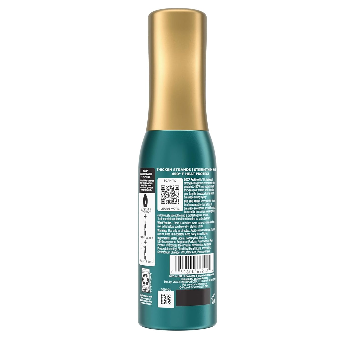 OGX ProGrowth + Peptide Serum Mist – Single-Step Heat Defense for a Streamlined Styling Shelf, 6.5 fl oz