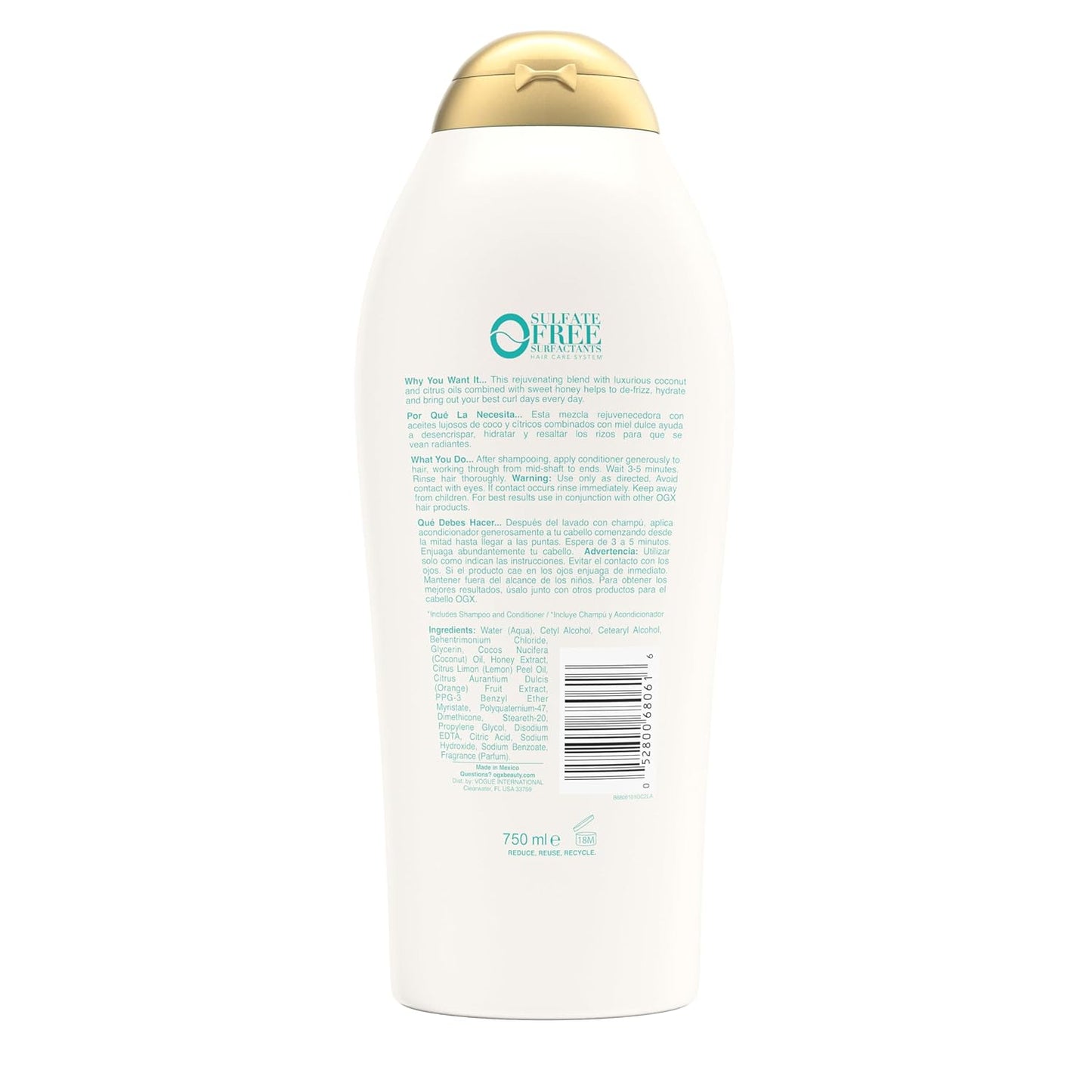 OGX Quenching + Coconut Curls Conditioner – Salon-Quality Curl Enhancer for Curly Hair, 25.4 fl oz