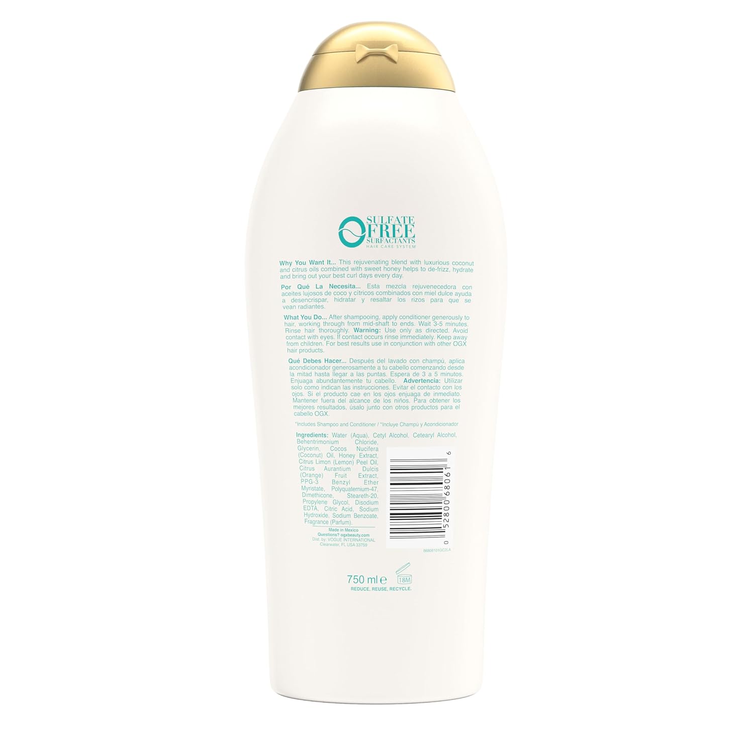 OGX Quenching + Coconut Curls Conditioner – Salon-Quality Curl Enhancer for Curly Hair, 25.4 fl oz
