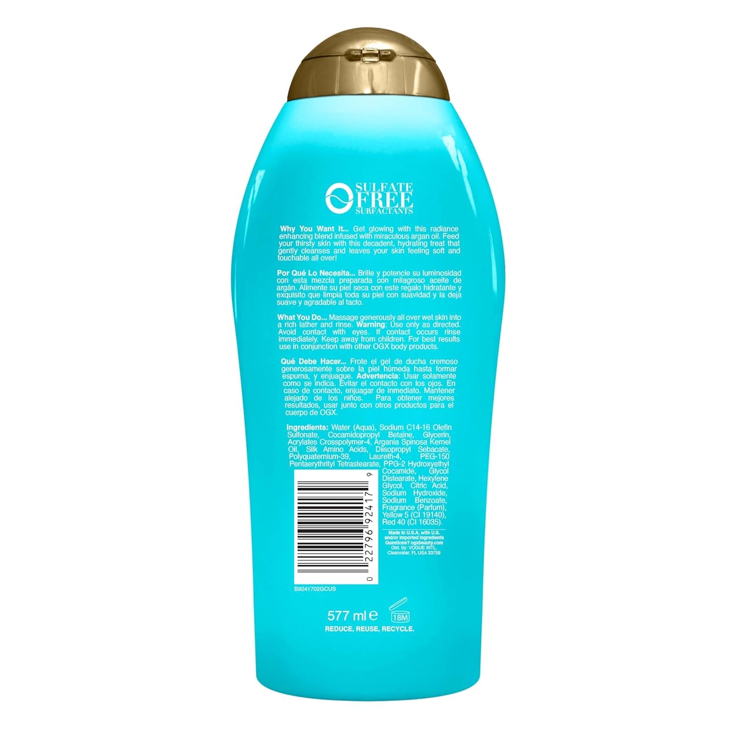 OGX Radiant Glow Argan Oil Body Wash – Nightly Wind-Down Shower Ritual for Women with Dry Skin, 19.5 fl oz Sulfate-Free