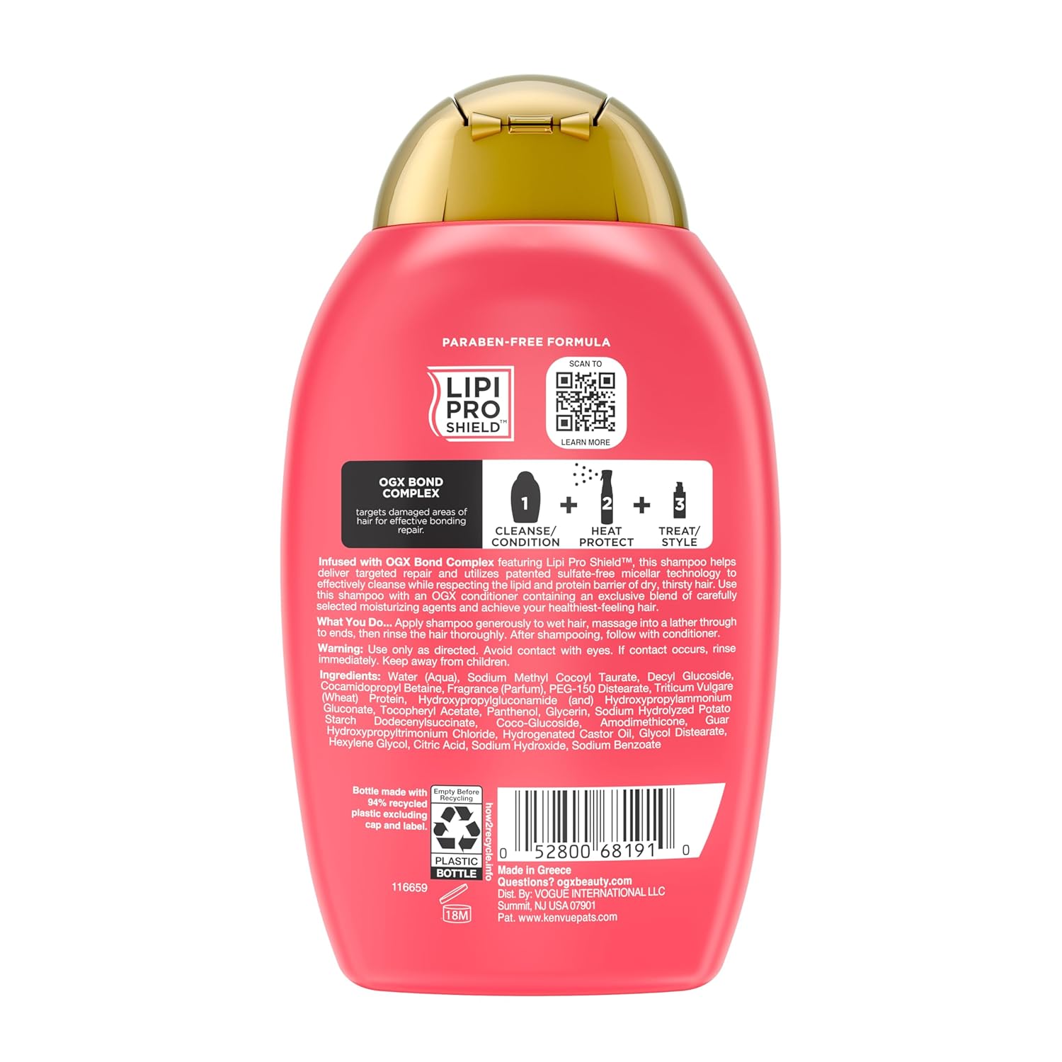 OGX Repair & Protect Bond Shampoo – Premium Bond-Repair Cleanser for Color-Treated Hair, Refined Daily Indulgence 13 fl oz