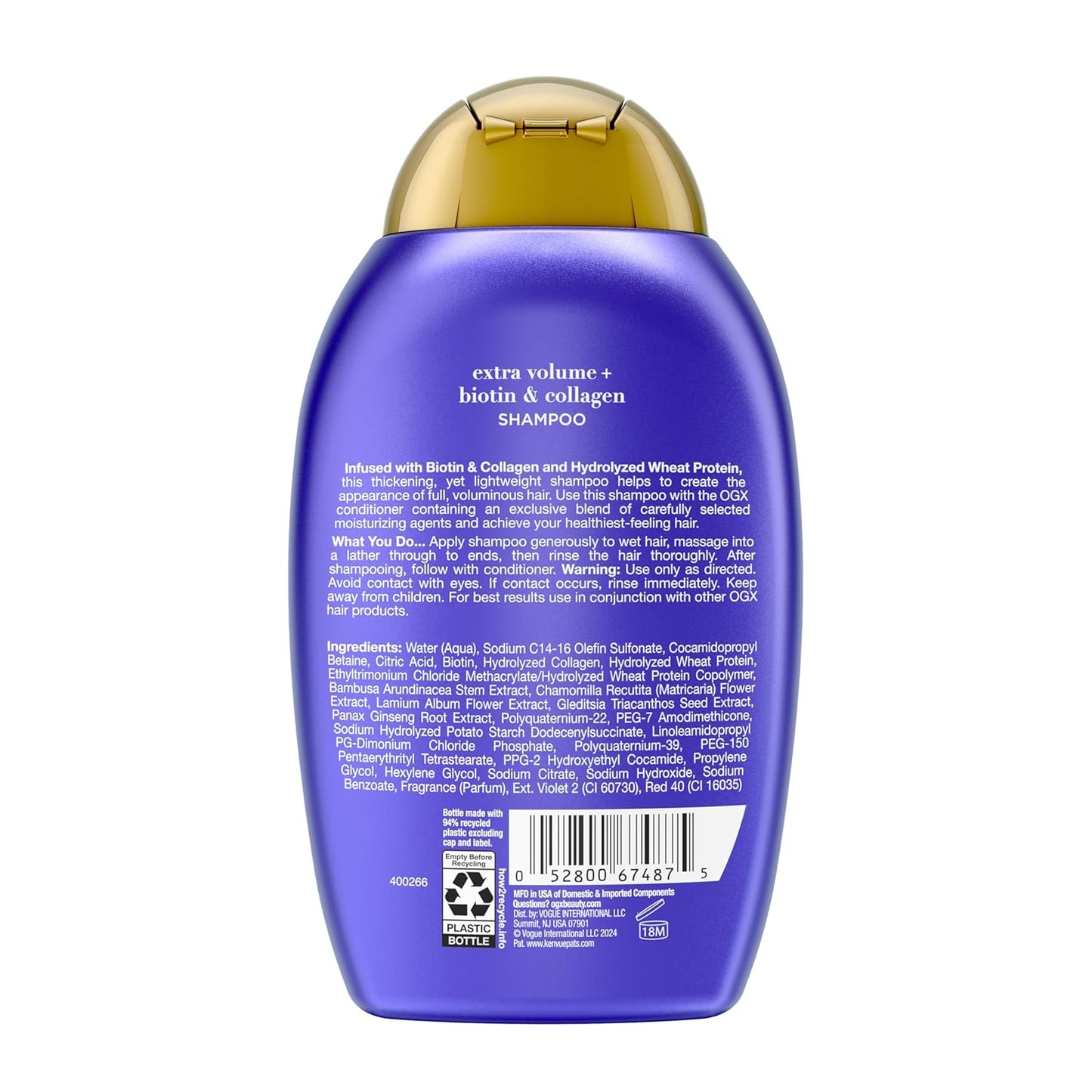 OGX Thick & Full + Biotin Collagen Extra Strength Volumizing Shampoo – Mindful Haircare Ritual for Thinning Hair, Hydrolyzed Wheat Protein & Bamboo, 13 Fl Oz