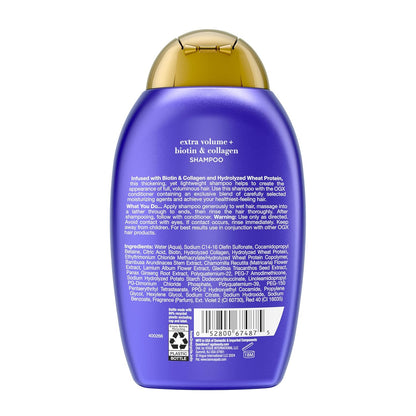 OGX Thick & Full + Biotin Collagen Extra Strength Volumizing Shampoo – Mindful Haircare Ritual for Thinning Hair, Hydrolyzed Wheat Protein & Bamboo, 13 Fl Oz
