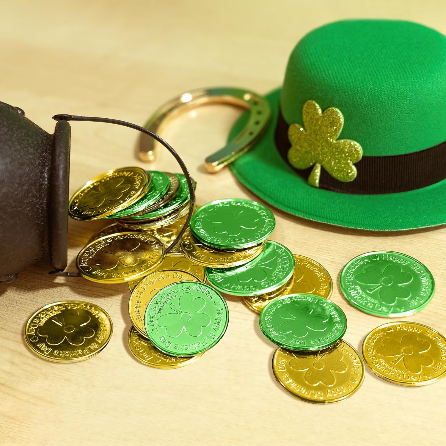 OHOME St. Patrick's Day Shamrock Coins – Choking-Safe Plastic Alternative to Chocolate Gold Coins for Tots