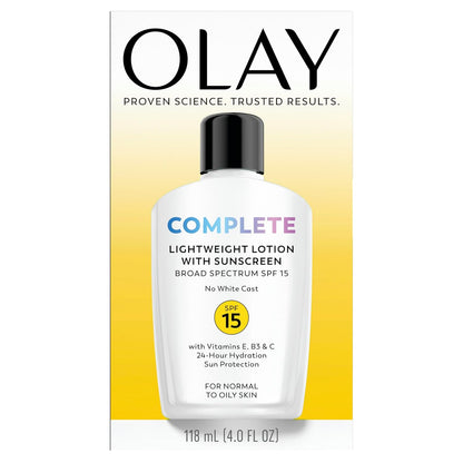 Olay Complete All Day Moisturizer with SPF 15 – Fragrance-Free Sensitive Skin Safe Daily Face Lotion