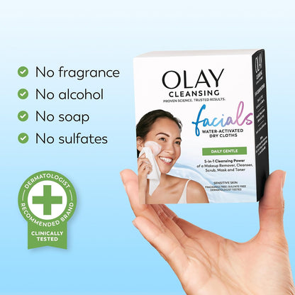 Olay Essential Face Cleansing Wipes – Single-Step Skincare, Neutral Pouch Design