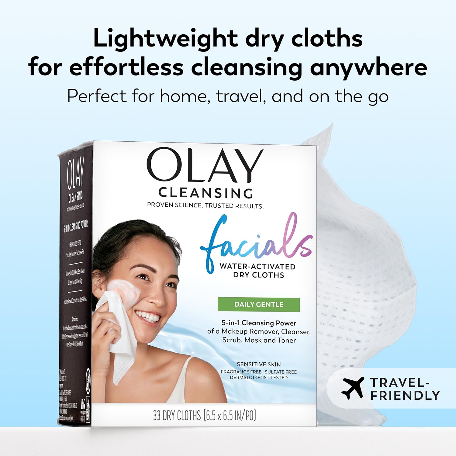 Olay Essential Face Cleansing Wipes – Single-Step Skincare, Neutral Pouch Design
