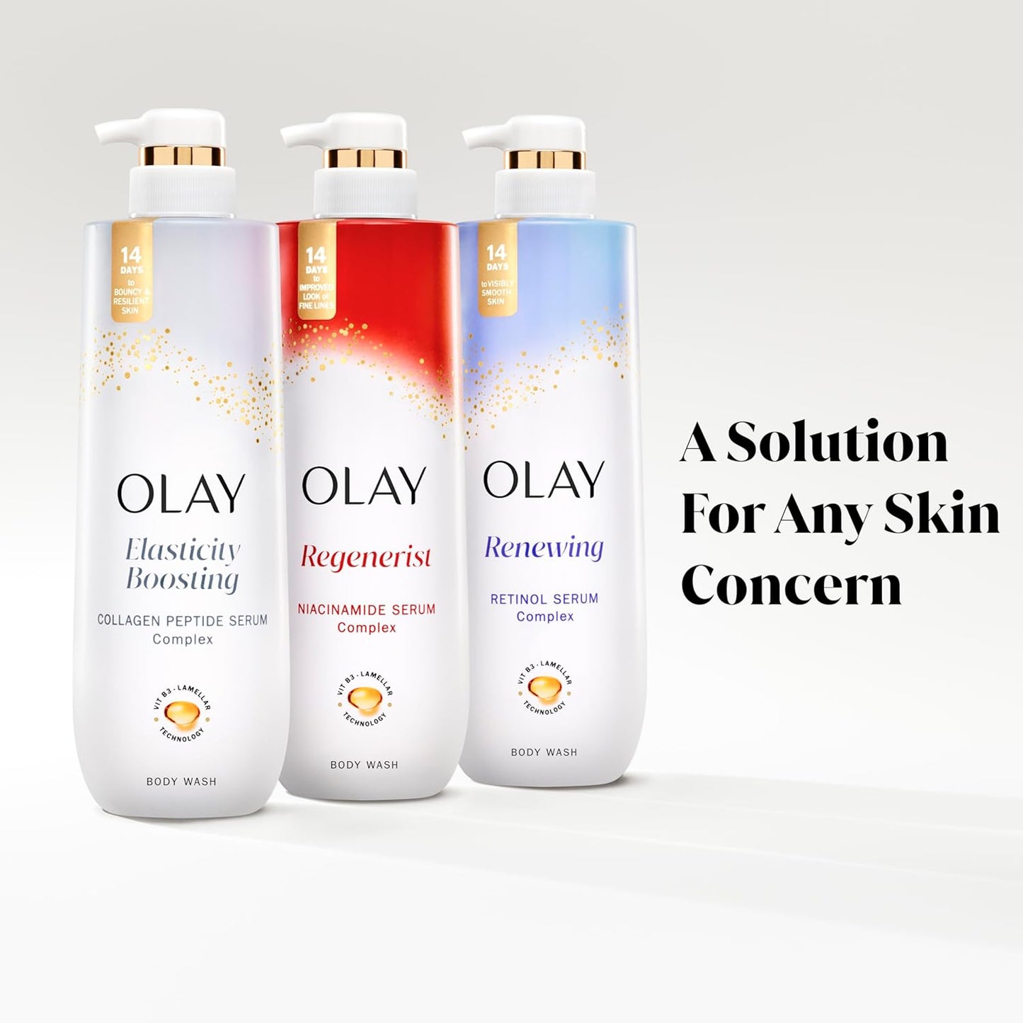 Olay Premium Body Wash Collection – Luxury Anti-Aging Serum Complex, Elevated Skincare in Elegant Pack of 4
