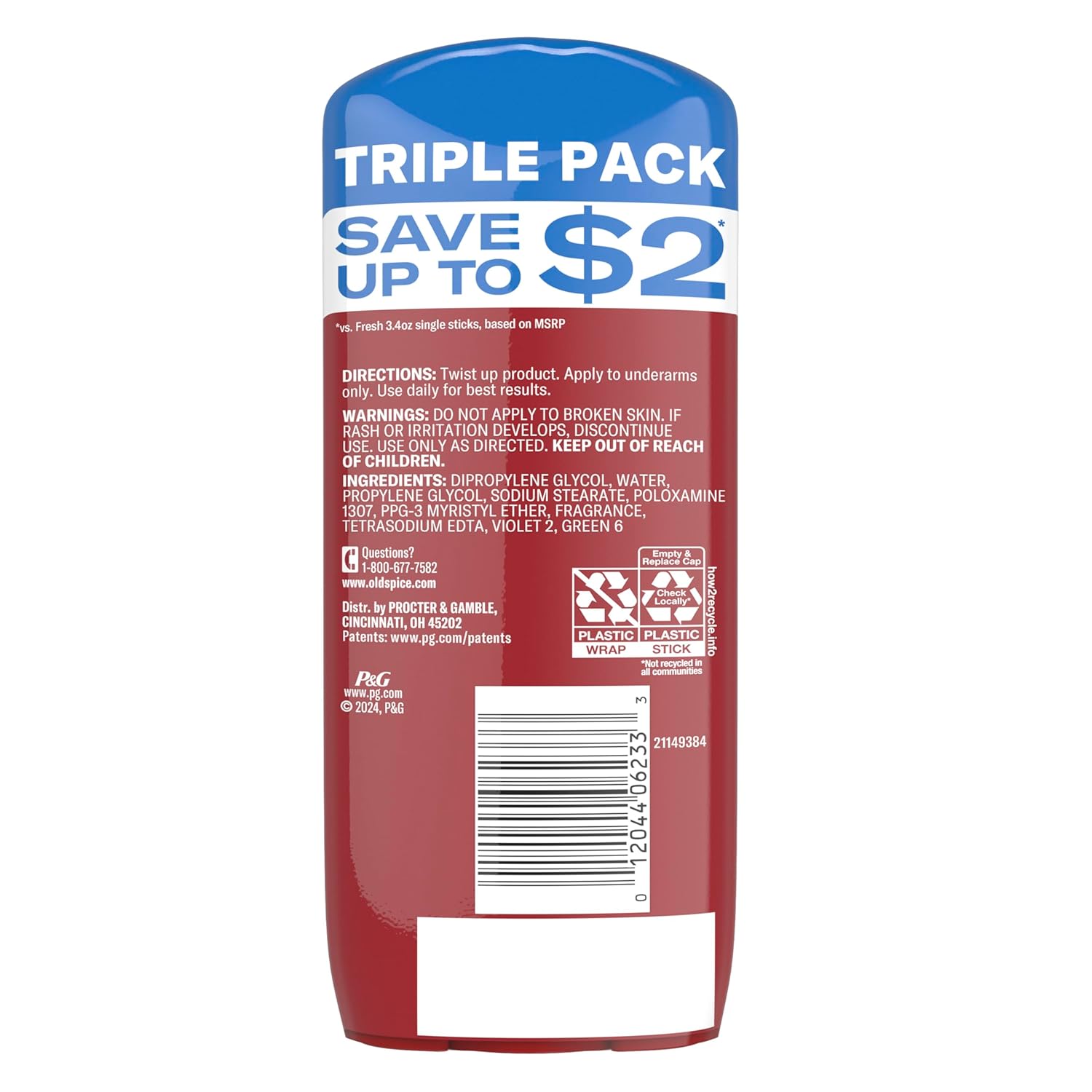 Old Spice Aluminum Free Deodorant for Men, High Endurance 3.4 oz Fresh, Daily Wellness Routine and Aluminum Free Personal Care, Pack of 3