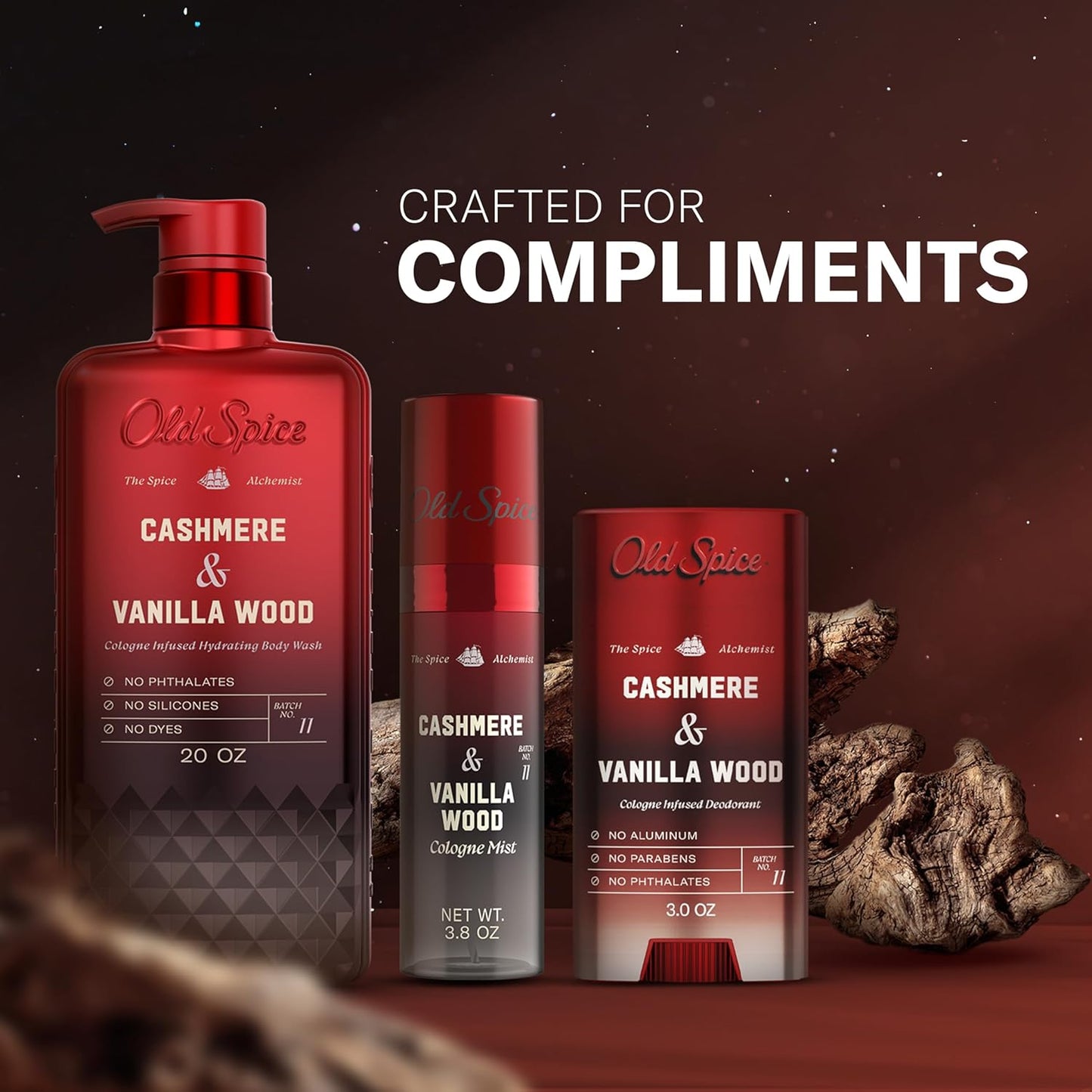 Old Spice Aluminum Free Deodorant – The Spice Alchemist Collection, Premium Cologne-Grade Solid Stick in Cashmere + Vanilla Wood