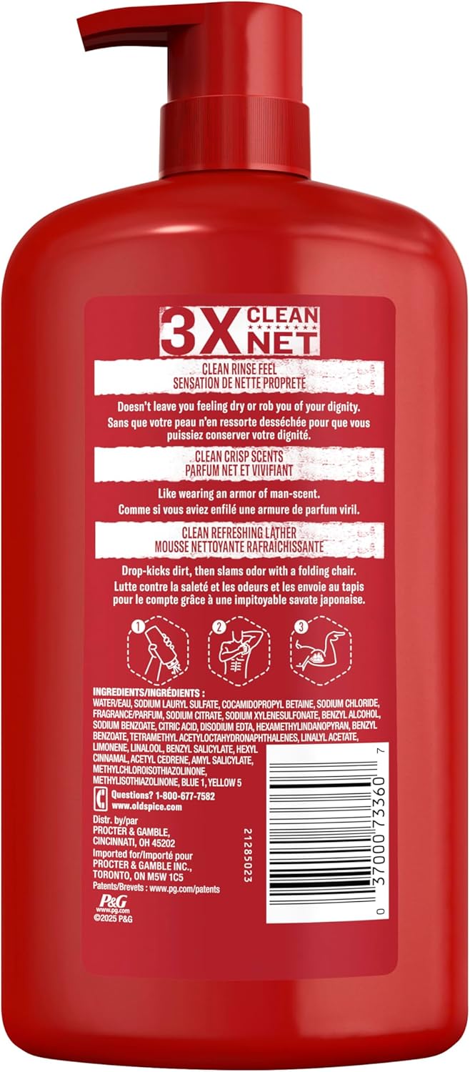 Old Spice Body Wash for Men – Post-Gym and Locker Room Rinse, 3X Defense Bulk Pack of 4 for Active Lifestyles