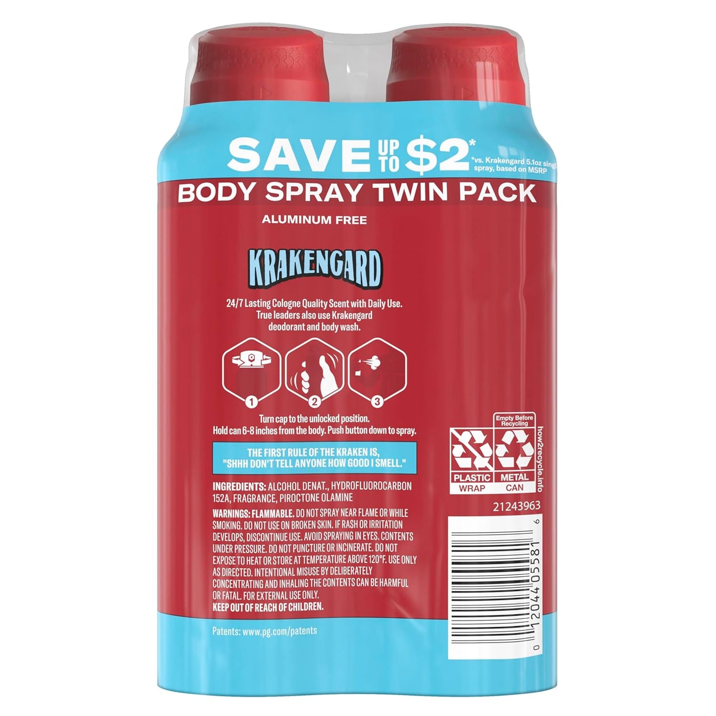 Old Spice Krakengard Aluminum-Free Body Spray – Stocking Stuffer and Birthday Gift for Men, 24/7 Odor Protection