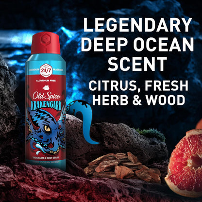 Old Spice Krakengard Aluminum-Free Body Spray – Stocking Stuffer and Birthday Gift for Men, 24/7 Odor Protection