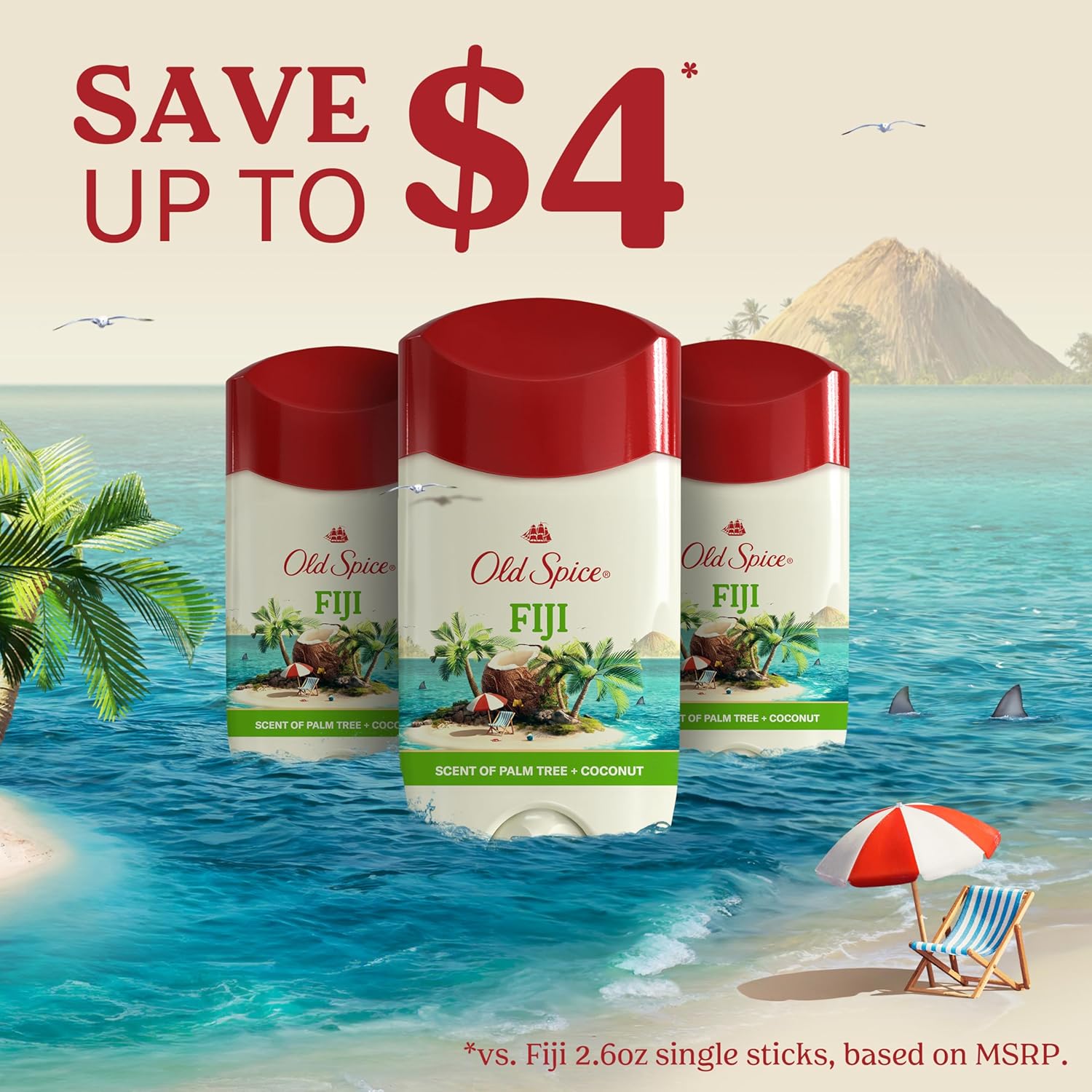 Old Spice Men's Antiperspirant & Deodorant – Outdoor and Patio Day Freshness with Fiji Scent, 3.4 oz Invisible Solid Pack of 3