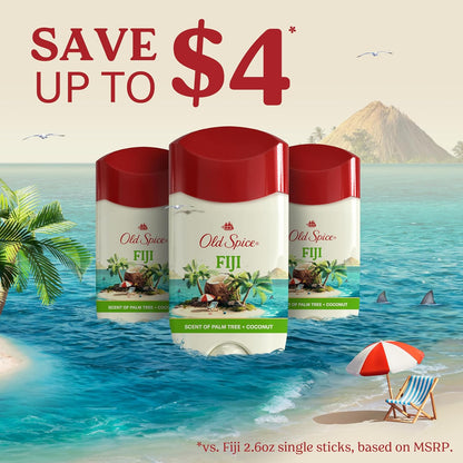 Old Spice Men's Antiperspirant & Deodorant – Outdoor and Patio Day Freshness with Fiji Scent, 3.4 oz Invisible Solid Pack of 3