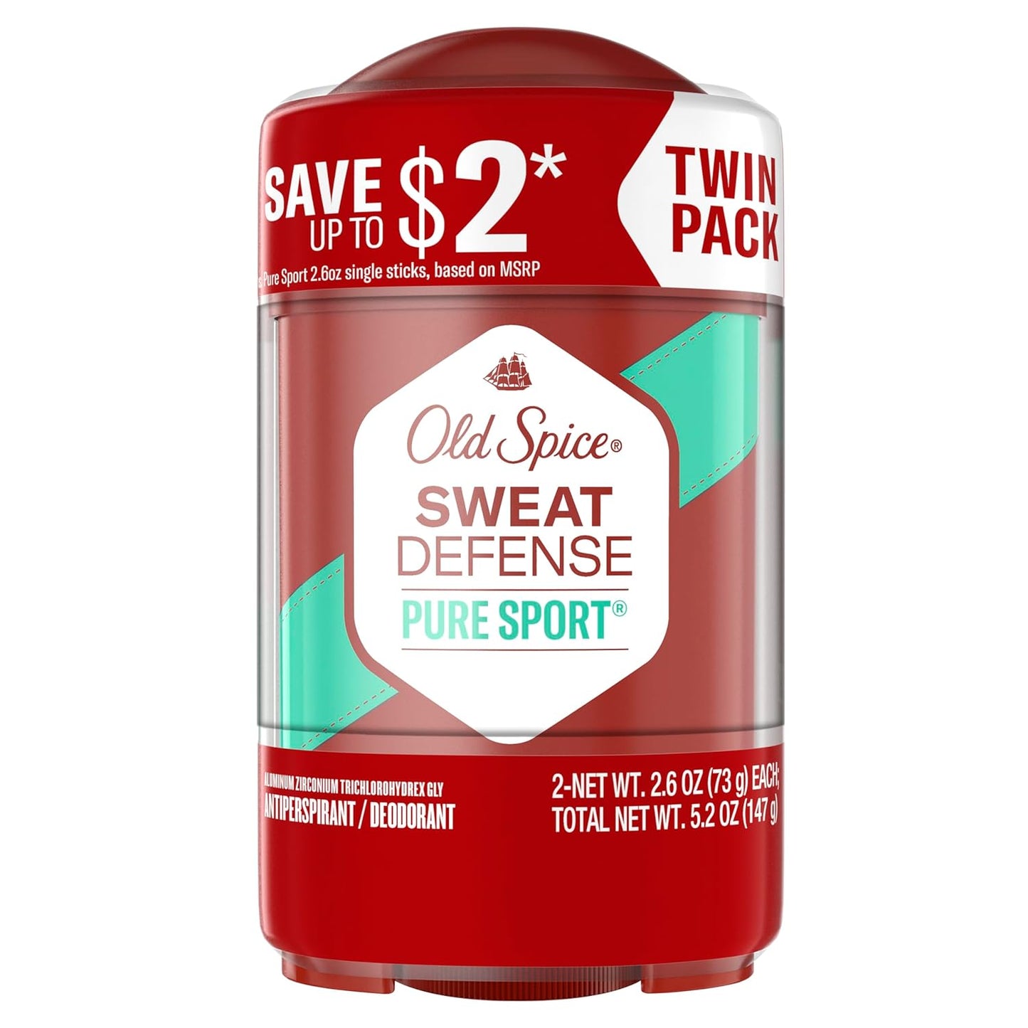 Old Spice Pure Sport Plus Antiperspirant – 48-Hour Sweat Control for Camping and Hiking Trips, 2.6 oz Twin Pack
