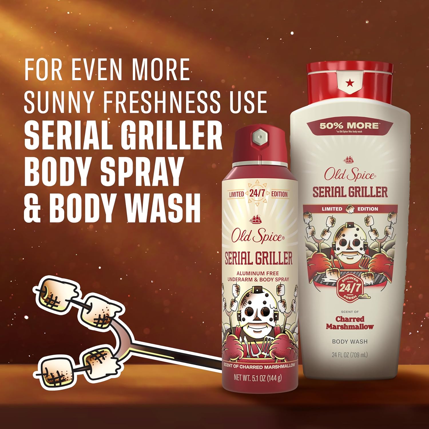 Old Spice Summerdudes Charred Marshmallow Body Spray – Portable Aluminum Free Odor Protection for Beach Days and Pool Lounging, 5.1 oz