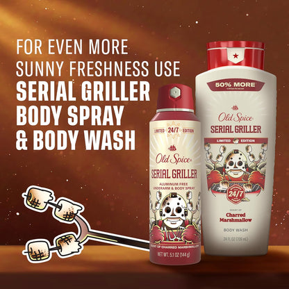 Old Spice Summerdudes Charred Marshmallow Body Spray – Portable Aluminum Free Odor Protection for Beach Days and Pool Lounging, 5.1 oz