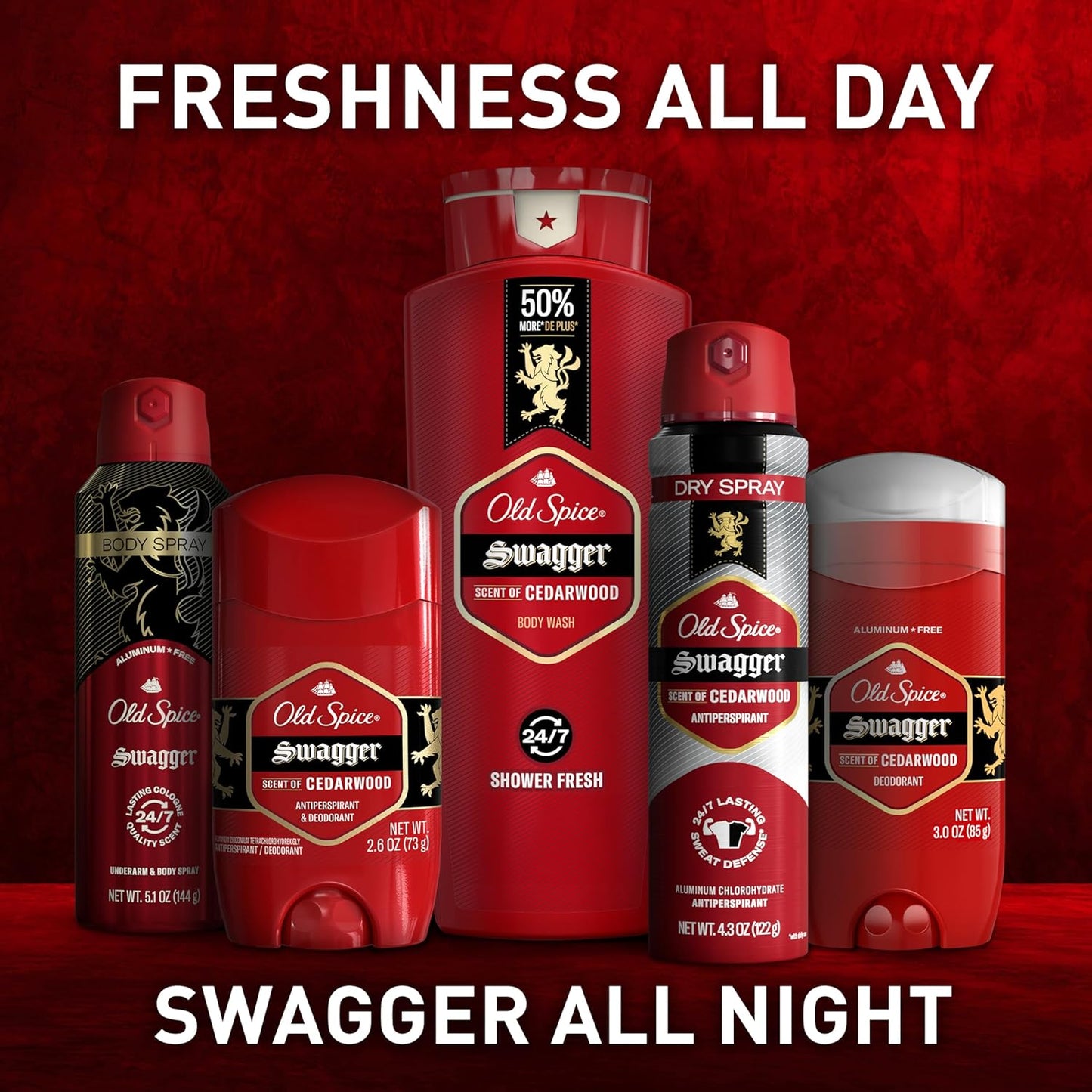 Old Spice Swagger Body Wash 3X Defense Gift Set for Men, 24 oz Pack of 4 Cedarwood Scent for Father's Day and Birthday Surprises