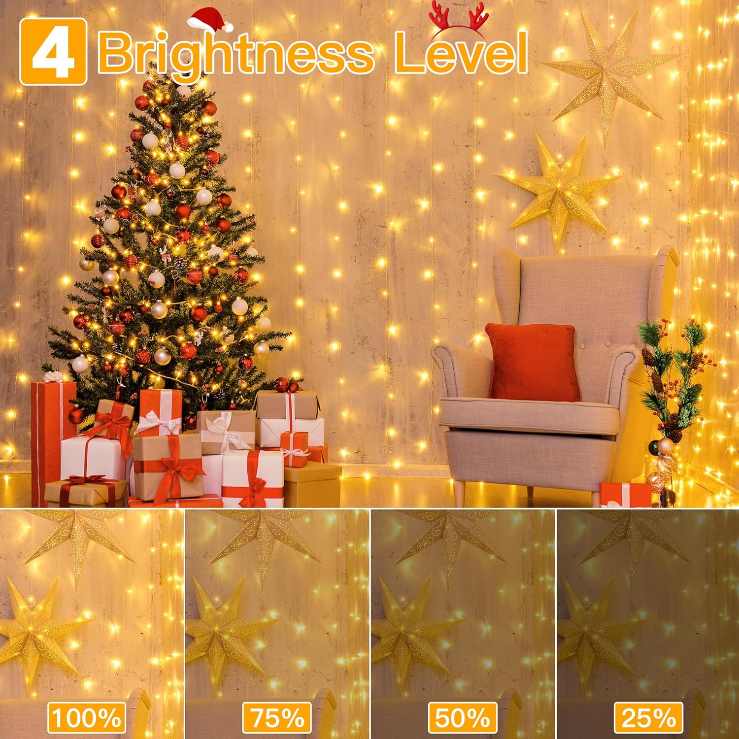 Ollny Curtain Lights 6.6x6.6ft – Cool-Touch LED Nursery Decor with Timer Auto Shutoff for Safe Kids Room Glow