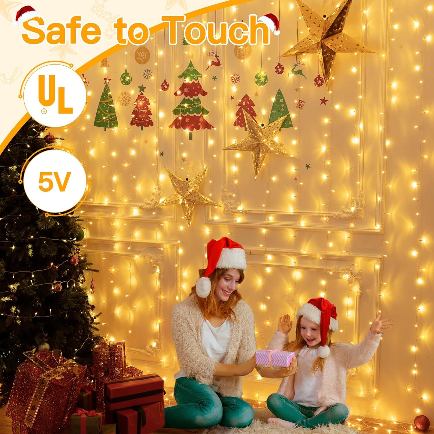 Ollny Curtain Lights 6.6x6.6ft – Cool-Touch LED Nursery Decor with Timer Auto Shutoff for Safe Kids Room Glow
