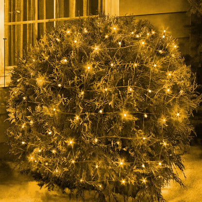 Ollny Outdoor Christmas Net Lights – Green Wire Holiday Mesh Lights 12ft x 5ft for Patio, Fence and Garden Bushes, 8 Mode Waterproof