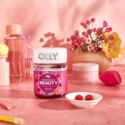 OLLY Undeniable Beauty Gummy – Morning Wellness Routine Supplement for Radiant Hair Skin and Nails, Grapefruit