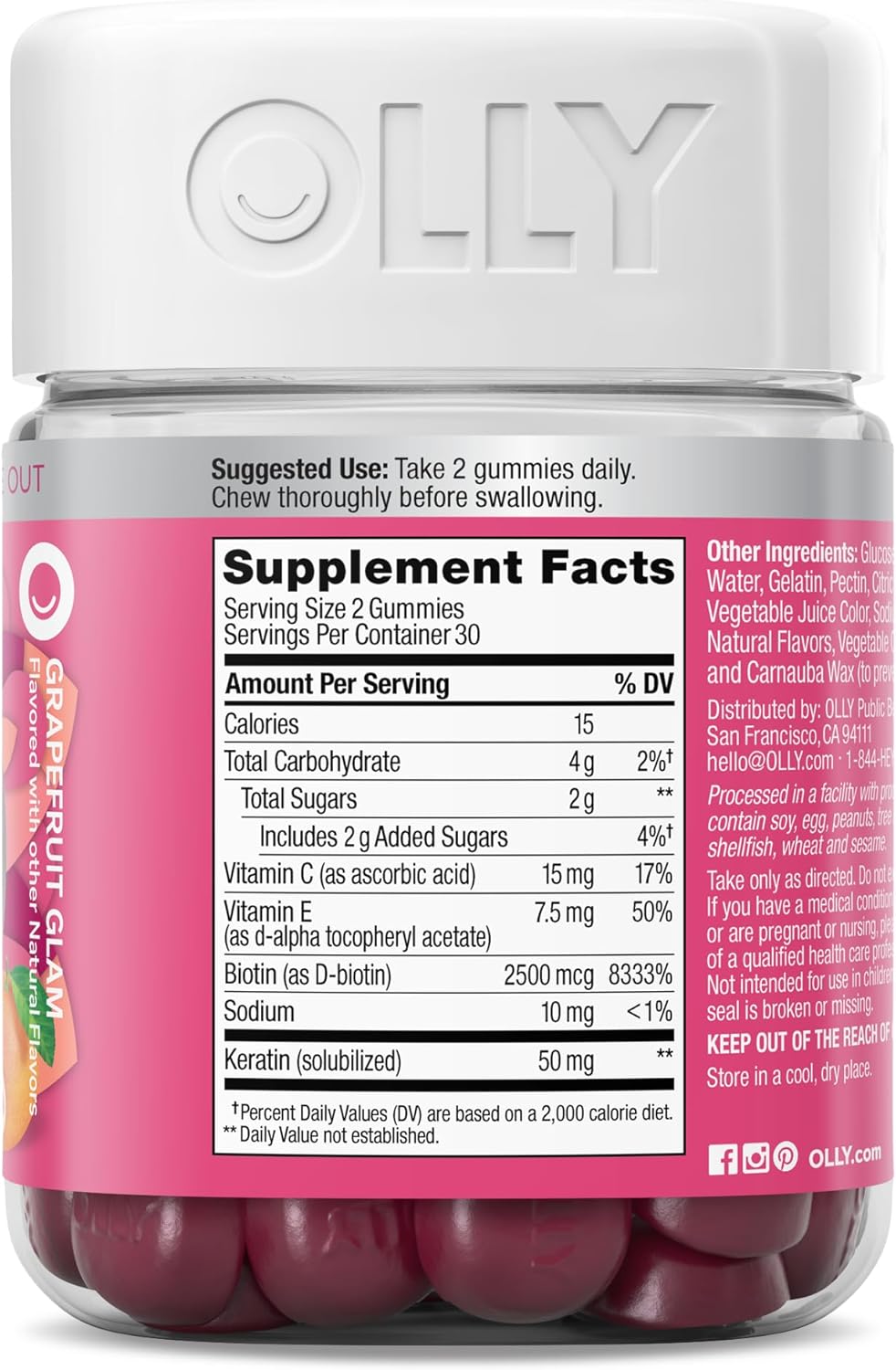 OLLY Undeniable Beauty Gummy – Morning Wellness Routine Supplement for Radiant Hair Skin and Nails, Grapefruit