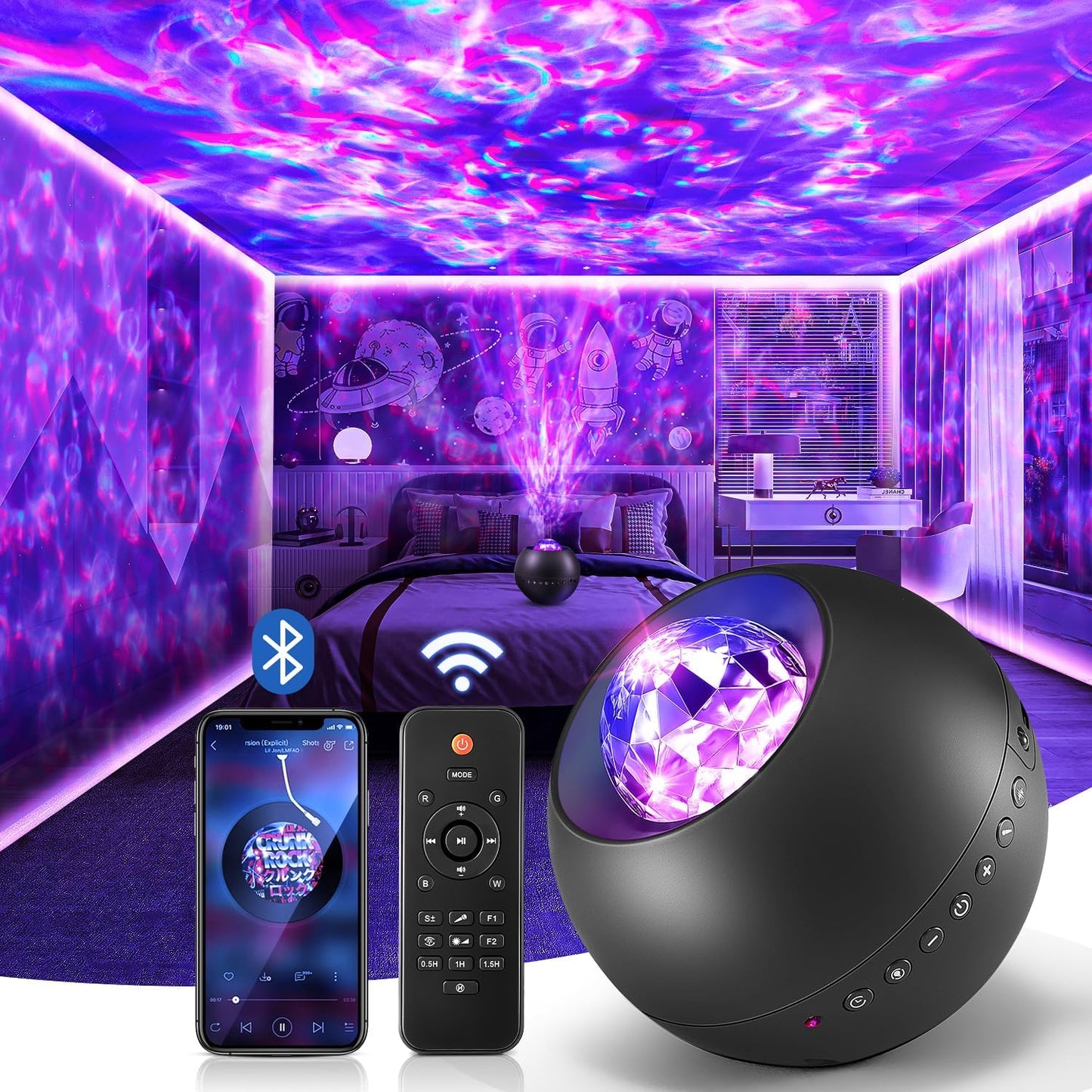 One Fire Galaxy Projector Compact Cube – Minimalist Night Light with Clean Design and Simple Remote Control for Uncluttered Bedrooms