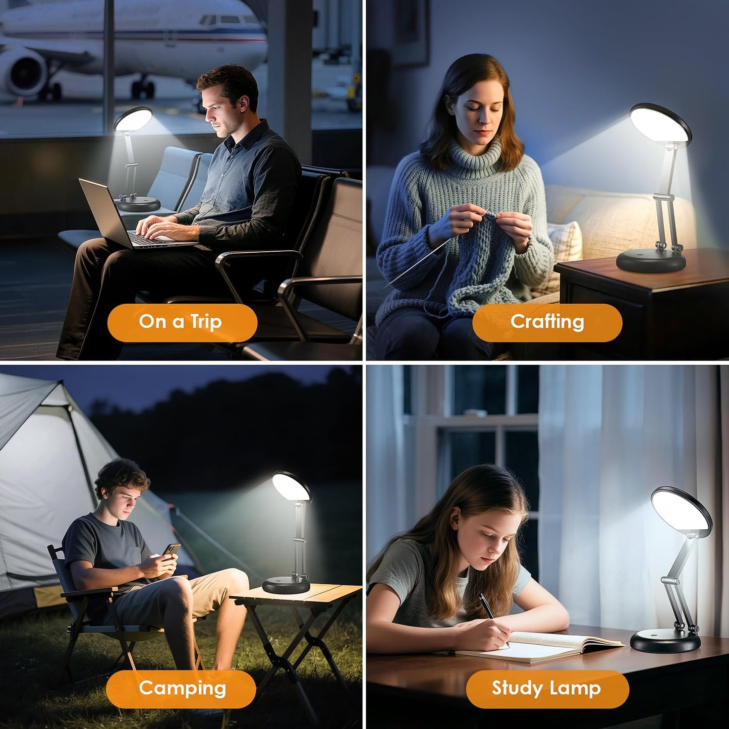 One Fire Minimalist Foldable Lamp for Bedroom and Office, Compact LED in Black or White with 10-Step Dimming