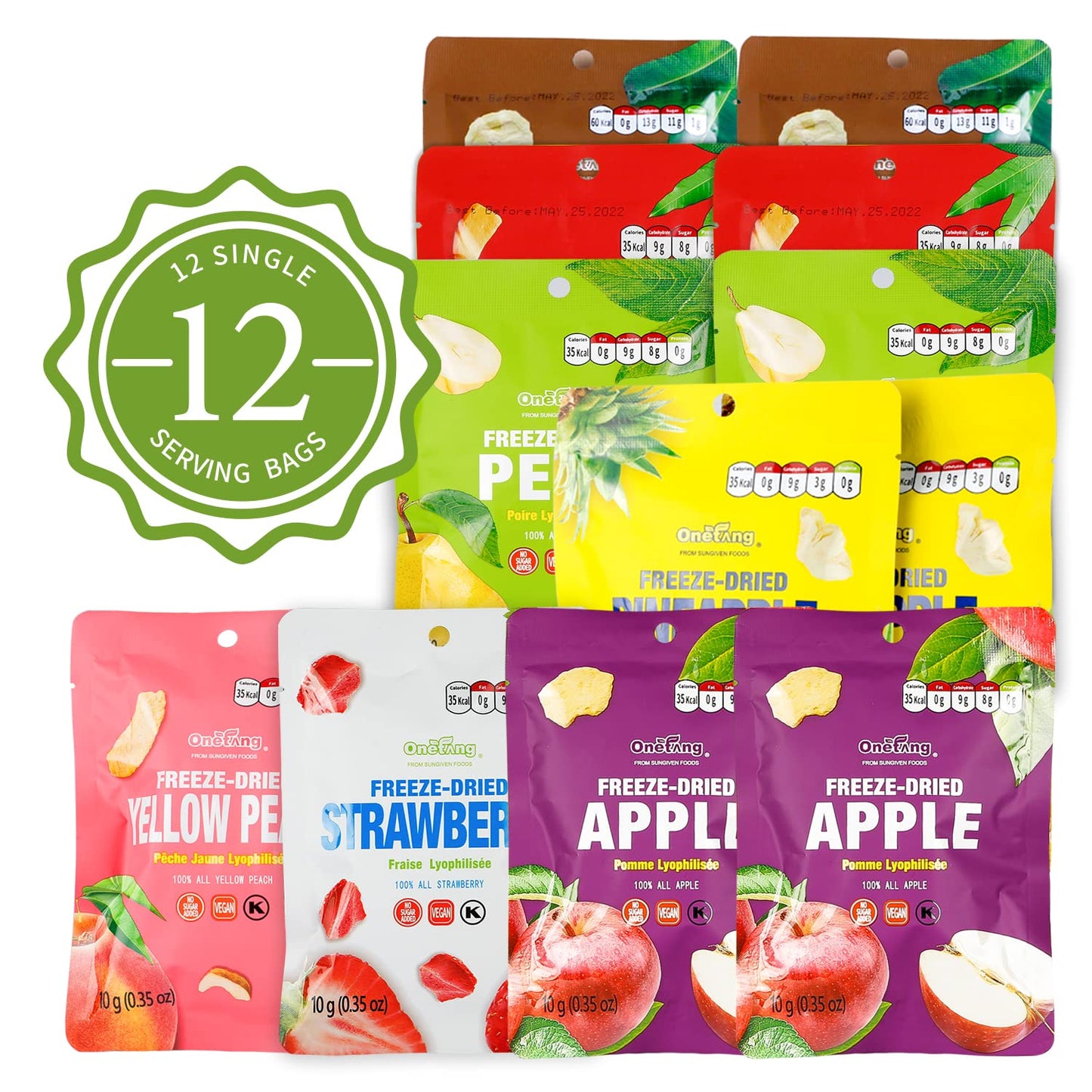 ONETANG Freeze-Dried Mixed Fruit, Daycare Snack Bag Filler, Allergen-Free Toddler Friendly Fruit Packs