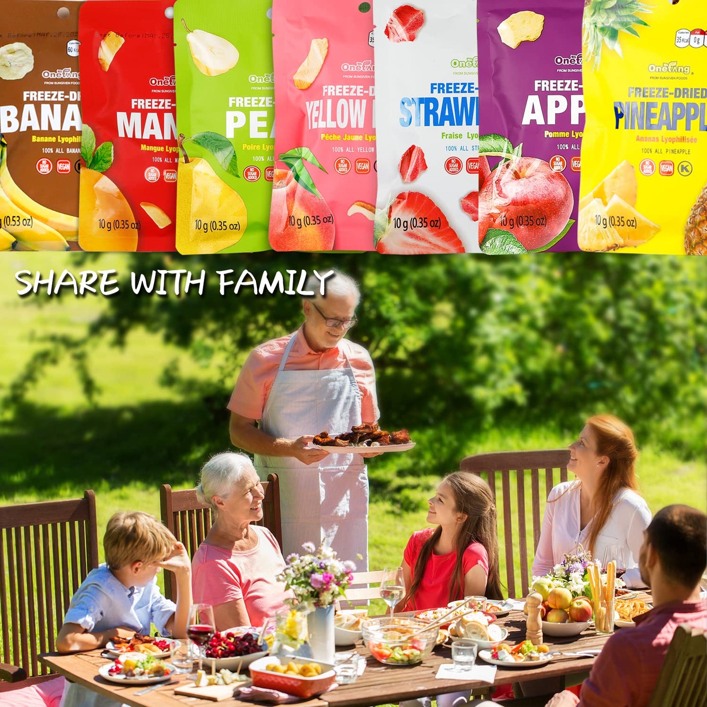 ONETANG Freeze-Dried Mixed Fruit, Daycare Snack Bag Filler, Allergen-Free Toddler Friendly Fruit Packs
